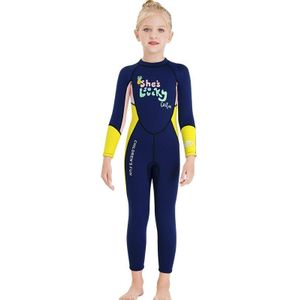 DIVE&SAIL Children Warm Swimsuit One-piece Wetsuit Long Sleeve Cold-proof Snorkeling Surfing Suit  Size: M(Yellow)
