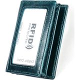 KB86 Genuine Cowhide Leather Solid Color Card Holder Wallet RFID Blocking Coin Purse Card Bag Protect Case with 5 Card Slots & Photo Frame & Business Card Position  Size: 10.6*7.6*1.8 cm(Blue)