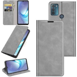 For Motorola Moto G50 Retro-skin Business Magnetic Suction Leather Case with Holder & Card Slots & Wallet(Grey)