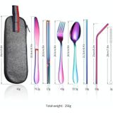 7 in 1 Cutlery Spoon Chopsticks And Straw Set Stainless Steel Portable Cutlery Set  Specification: Rose+ Light Bag