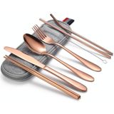 7 in 1 Cutlery Spoon Chopsticks And Straw Set Stainless Steel Portable Cutlery Set  Specification: Rose+ Light Bag