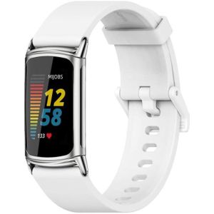 Voor Fitbit Charge 5 Mijobs Soft Silicone Watch Band (White+Silver)