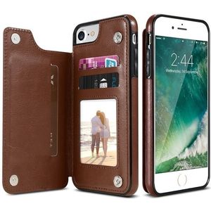 Retro PU Leather Case Multi Card Holders Phone Cases For iPhone 6 6s 7 8 Plus 5S SE  iPhone X XS Max XR  Samsung S7 S8 S9 S10 For iPhone 7 8 Plus(Brown)