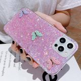 Voor iPhone 15 Pro Max Starry Sequin Strass Kleur Vlinders Epoxy TPU Telefoonhoesje (Geel)