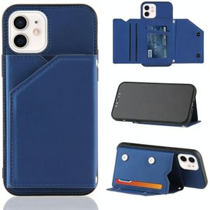 Skin Feel PU + TPU + PC Back Cover Shockproof Case with Card Slots & Holder & Photo Frame For iPhone 12 mini(Royal Blue)