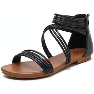 Vrouwen Zomer Sandalen Romeinse Stijl Platte Schoenen Seaside Beach Schoenen  Maat: 40 (Zwart)