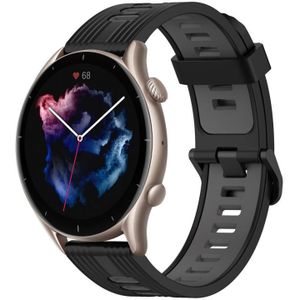 Voor Amazfit GTR 3 22mm verticaal patroon tweekleurige siliconen horlogeband (zwart+grijs)