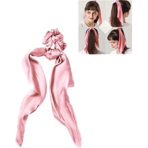 3 PCS Super Long Large Intestine Circle Silk Scarf Ribbon Satin Solid Color Big Tail Hair Circle(Pink)