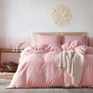 Princess Bedding Sets With Washed Ball Decorative Microfiber Fabric Cover Pillowcase  Size:King?Two Pillowcase and One Quilt?(Pink)