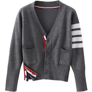 V-hals Sweater Girls Mid-length Sweater Coat (Kleur: Grijs formaat: 130)