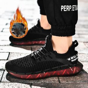 Men Lightweight Breathable Mesh Sneakers Flying Woven Casual Running Shoes  Size: 39(Plus Velvet Winter Black)