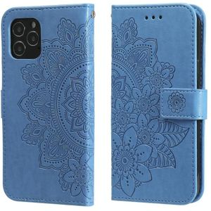 7-petal Flowers Embossing Pattern Horizontal Flip PU Leather Case with Holder & Card Slots & Wallet & Photo Frame For iPhone 11 Pro(Blue)
