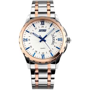 SKMEI 9069 Multifunctional Outdoor Fashion Business Waterproof Interval Gold Shell Quartz Wrist Watch(Blue)