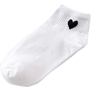 10 Pairs Cute Socks Women Red Heart Pattern Soft Breathable Cotton Socks Ankle-High Casual Comfy Socks(White body black heart)
