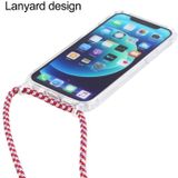 Transparent Acrylic Airbag Shockproof Phone Protective Case with Lanyard For iPhone 12 / 12 Pro(Red Apricot Grey Fine Lines)
