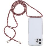 Transparent Acrylic Airbag Shockproof Phone Protective Case with Lanyard For iPhone 12 / 12 Pro(Red Apricot Grey Fine Lines)