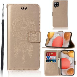 For Samsung Galaxy A12 Wind Chime Owl Embossing Pattern Horizontal Flip Leather Case  with Holder & Card Slots & Wallet(Gold)