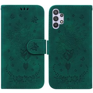 For Samsung Galaxy A32 4G Butterfly Rose Embossed Leather Phone Case(Green)