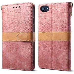 Splicing Color Crocodile Texture PU Horizontal Flip Leather Case for iPhone 7 / 8  with Wallet & Holder & Card Slots & Lanyard (Pink)