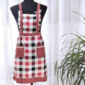 Kitchen Cooking Oil-resistant Brushed Apron Smock(Red Plaid)