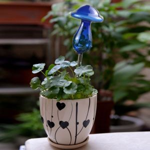 Mushroom Shape House Plants Flowers Water Feeder Automatic Self Watering Clear Glass Devices(Blue)