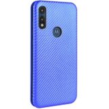 For Motorola Moto E(2020) Carbon Fiber Texture Magnetic Horizontal Flip TPU + PC + PU Leather Case with Rope & Card Slot(Blue)