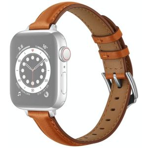 Business Style Leather Replacement Strap Watchband For Apple Watch Series 7 & 6 & SE & 5 & 4 44mm  / 3 & 2 & 1 42mm(Brown Silver Buckle)