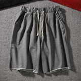 Mens Shorts Straight Casual Sports Pants Loose Solid Color Stretch Five-point Pants (Color:Dark Grey Size:XXL)