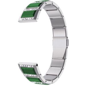 For Samsung Galaxy Watch 3 41mm Stainless Steel Diamond Encrusted Replacement Watchbands(Silver+Green)