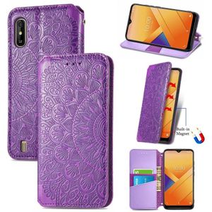 For Wiko Y81 Blooming Mandala Embossed Pattern Magnetic Horizontal Flip Leather Case with Holder & Card Slots & Wallet(Purple)