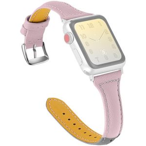 Three-color T-shape Leather Replacement Strap Watchband For Apple Watch Series 7 & 6 & SE & 5 & 4 44mm  / 3 & 2 & 1 42mm(Grey Pink+Light Grey)