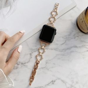 O-vormige ketting metalen vervangende band horlogeband voor Apple Watch Series 7 41mm / 6 & SE & 5 & 4 40mm / 3 & 2 & 1 38mm (ROSE GOUD)