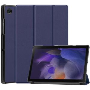 Voor Samsung Galaxy Tab A8 2021 Drie-vouwbare houder Custer Texture Lederen Tablet Case (Donkerblauw)