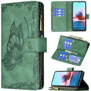 For Xiaomi Redmi Note 10 4G Flying Butterfly Embossing Pattern Zipper Horizontal Flip Leather Case with Holder & Card Slots & Wallet(Green)