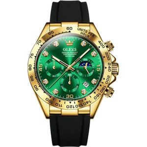 OLEVS 2875 heren multifunctioneel sport chronograaf waterdicht quartz horloge (groen + goud)