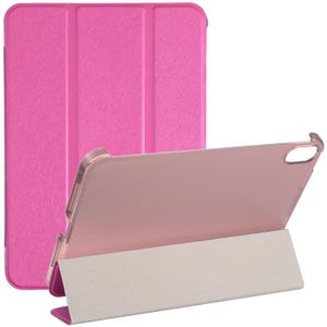 Zijde textuur driedolden horizontale flip lederen tablet case met houder voor iPad mini 6 (rose rood)