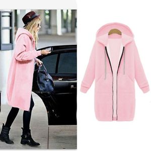 Women Hooded Long Sleeved Sweater In The Long Coat  Size:M(Pink)