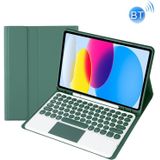 Voor iPad 10th Gen 10.9 2022 YA10B-A Lamsvacht Textuur Bluetooth Touch Toetsenbord Lederen Tablet Case met Pen Slot (Donkergroen)
