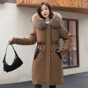 Mid-length Large Fur Collar Pated Coat Jacket (kleur: Koffie Maat: L)