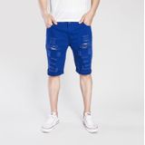 Summer Casual Ripped Denim Shorts for Men (Color:Sapphire Blue Size:XXL)