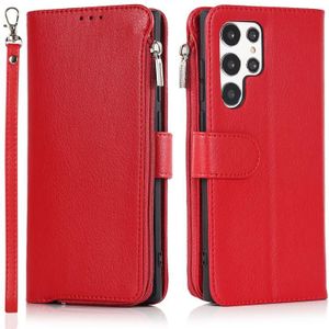 For Samsung Galaxy S22 Ultra 5G Microfiber Zipper Horizontal Flip Leather Case(Red)