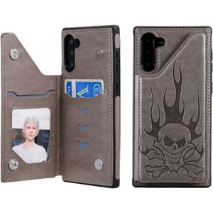 Voor Galaxy Note10 Skull Head Embossing Pattern Shockproof Protective Case met Holder & Card Slots & Wallet(Grey)