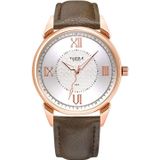 YAZOLE 424 Men Fashion Business PU Leather Band Quartz Wrist Watch  Luminous Points (White Dial + Brown Strap)