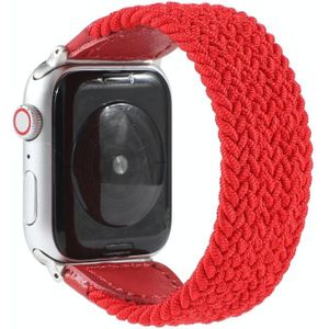 Nylon + Leather Braided Watchband For Apple Watch Series 6 & SE & 5 & 4 44mm / 3 & 2 & 1 42mm  Size:S(Red)