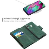 For Samsung Galaxy A40 Skin Feel Detachable Magnetic Zipper Horizontal Flip PU Leather Case with Multi-Card Slots & Holder & Wallet & Photo Frame & Lanyard(Green)