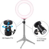PULUZ 6.2 inch 16cm USB 3 Modes Dimmable LED Ring Vlogging Photography Video Lights  with Cold Shoe Tripod Ball Head(Pink)