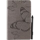 For Galaxy Tab A 8.0 (2019) Pressed Printing Butterfly Pattern Horizontal Flip PU Leather Case with Holder & Card Slots & Wallet & Pen Slot(Grey)