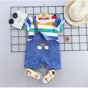 Summer Two-piece Baby Suspenders Suit Striped Short-sleeved Summer Dress (Color:Blue Size:100)