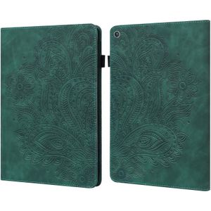 For Amazon Kindle Fire HD 8 2016/2017/2018/2019 Peacock Embossed Pattern TPU + PU Horizontal Flip Leather Case with Holder & Card Slots & Wallet (Green)