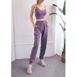 High Waist Drawstring Fitness Pants Loose Casual Sports Yoga Clothes (Color:Smoke Purple Size:M)